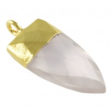 Rose quartz dagger shape electro gold plated gemstone charm pendant